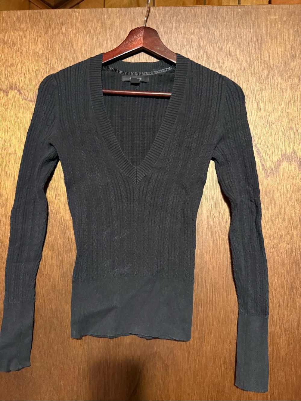 Express Black V-Neck Cable Knit Slim Sweater